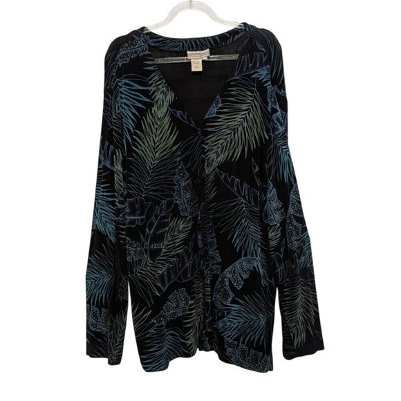 Vintage Coldwater Creek Floral Shirt Womens Size Large Black Acetate Stretch - Picture 1 of 10